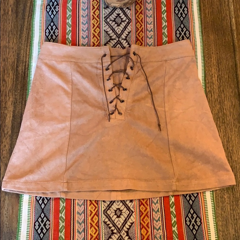 Faux suede lace up mini skirt